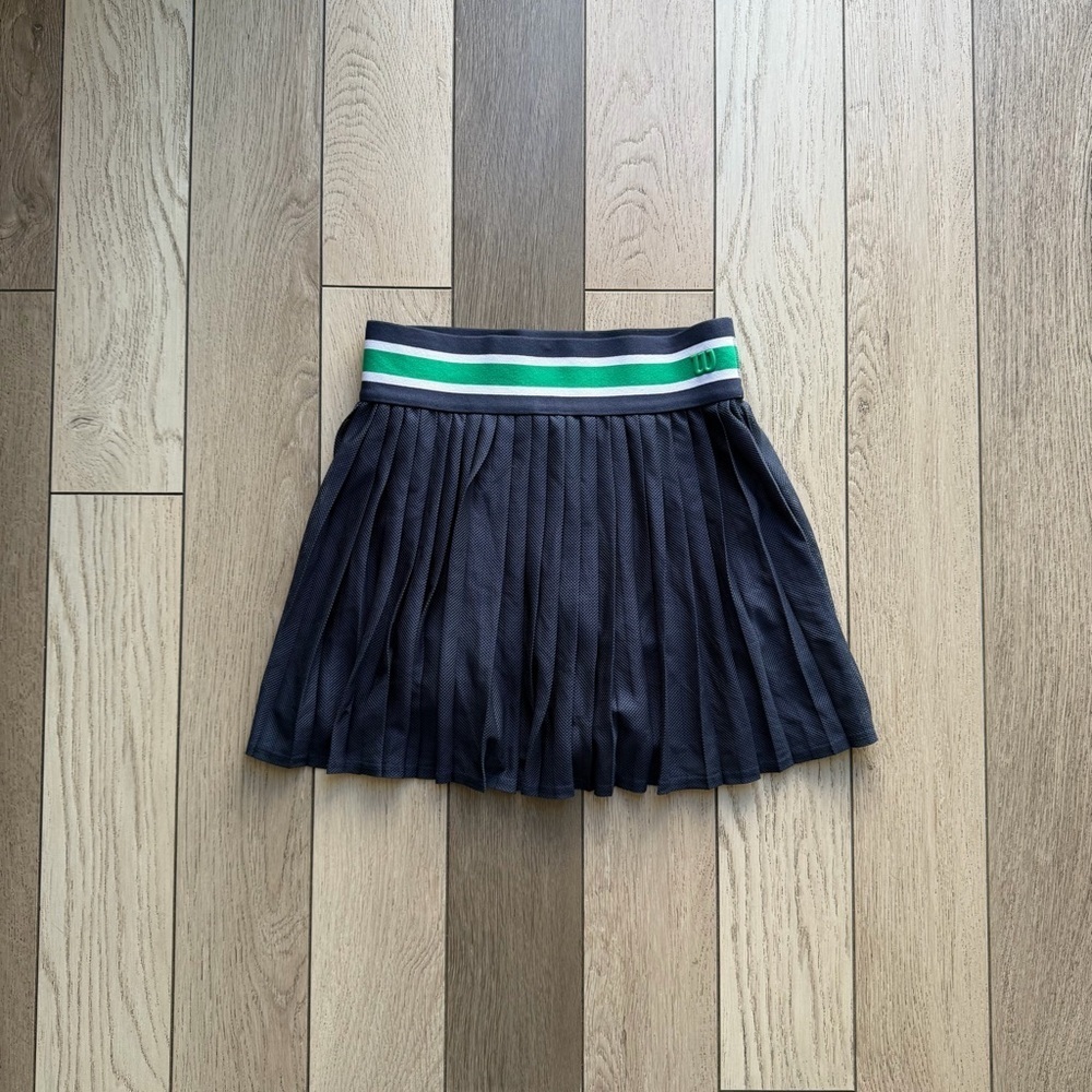 Wilson Girls Blue Pleated Skirt with Green Accent